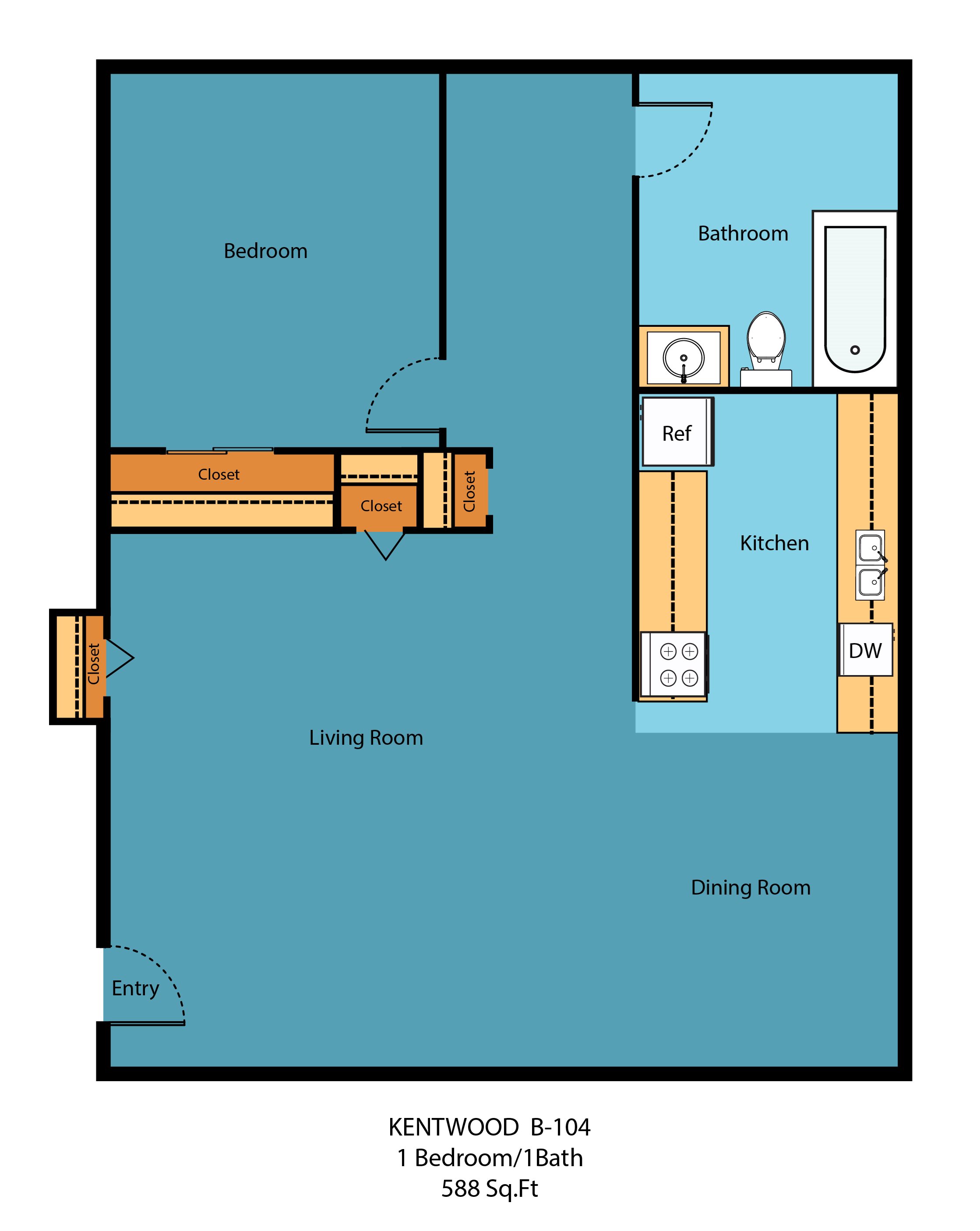 1 Bed 1 Bath b Floor Plan 5